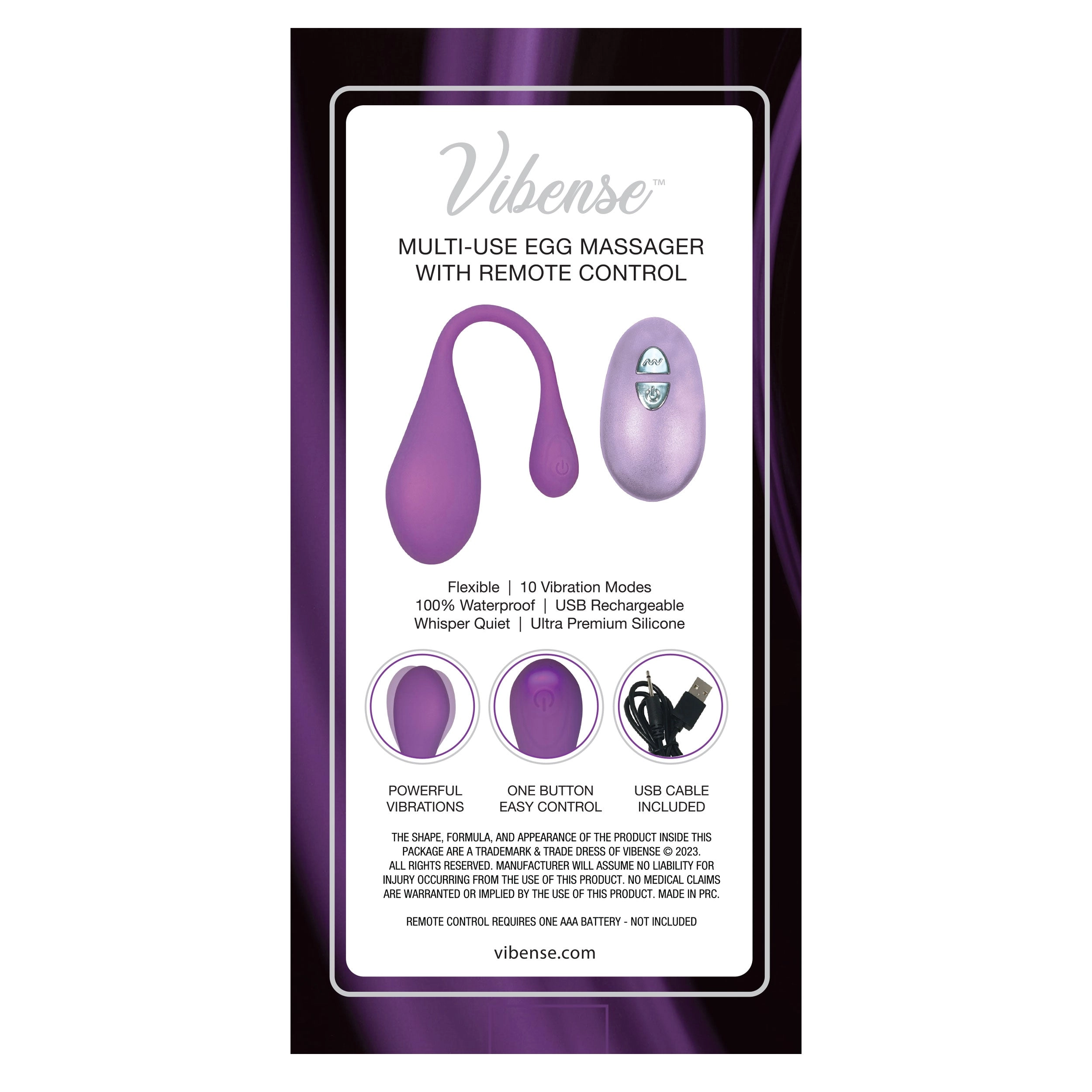 THE VIBENSE PLEASURE EGG MASSAGER WITH REMOTE - Purple