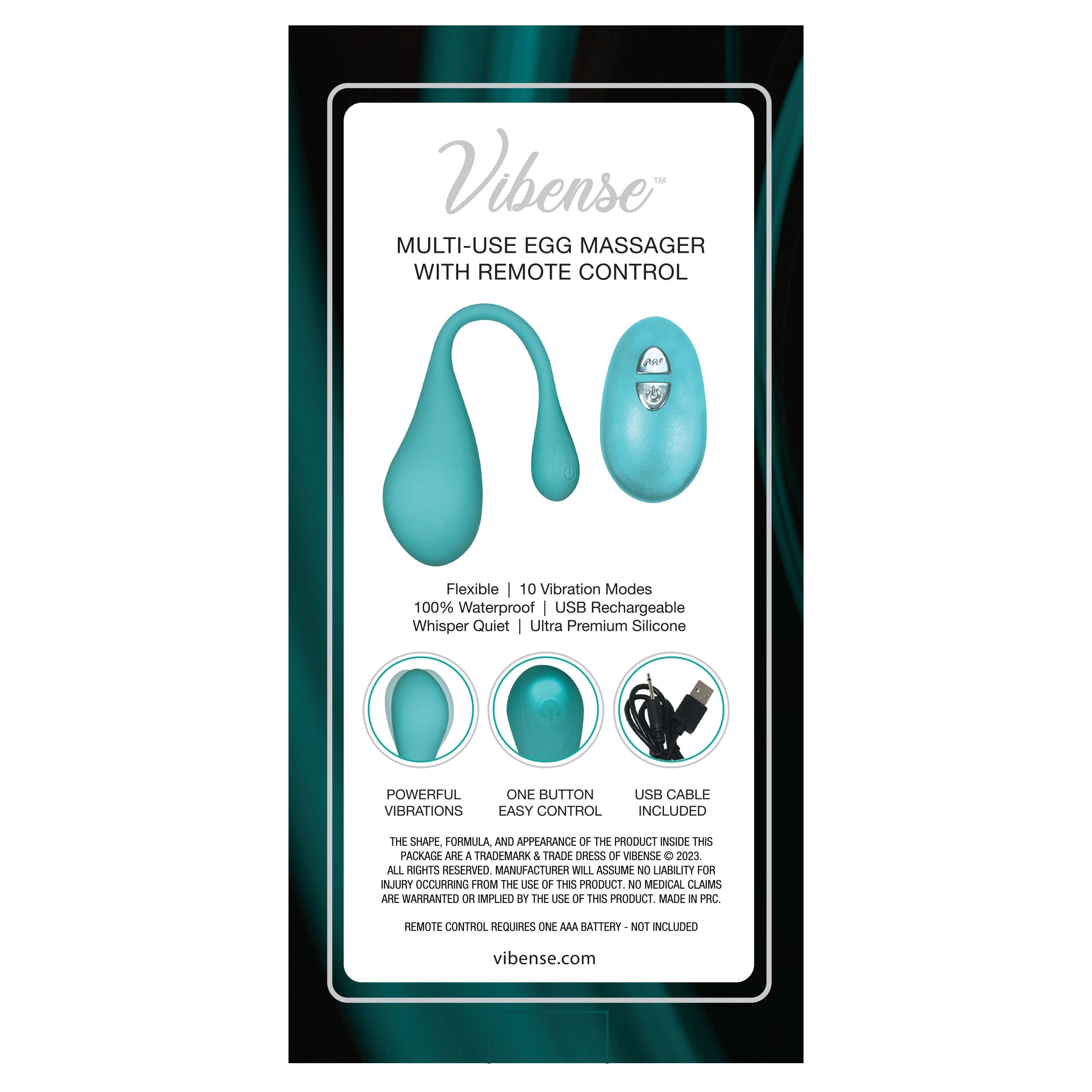 THE VIBENSE PLEASURE EGG MASSAGER WITH REMOTE - Teal