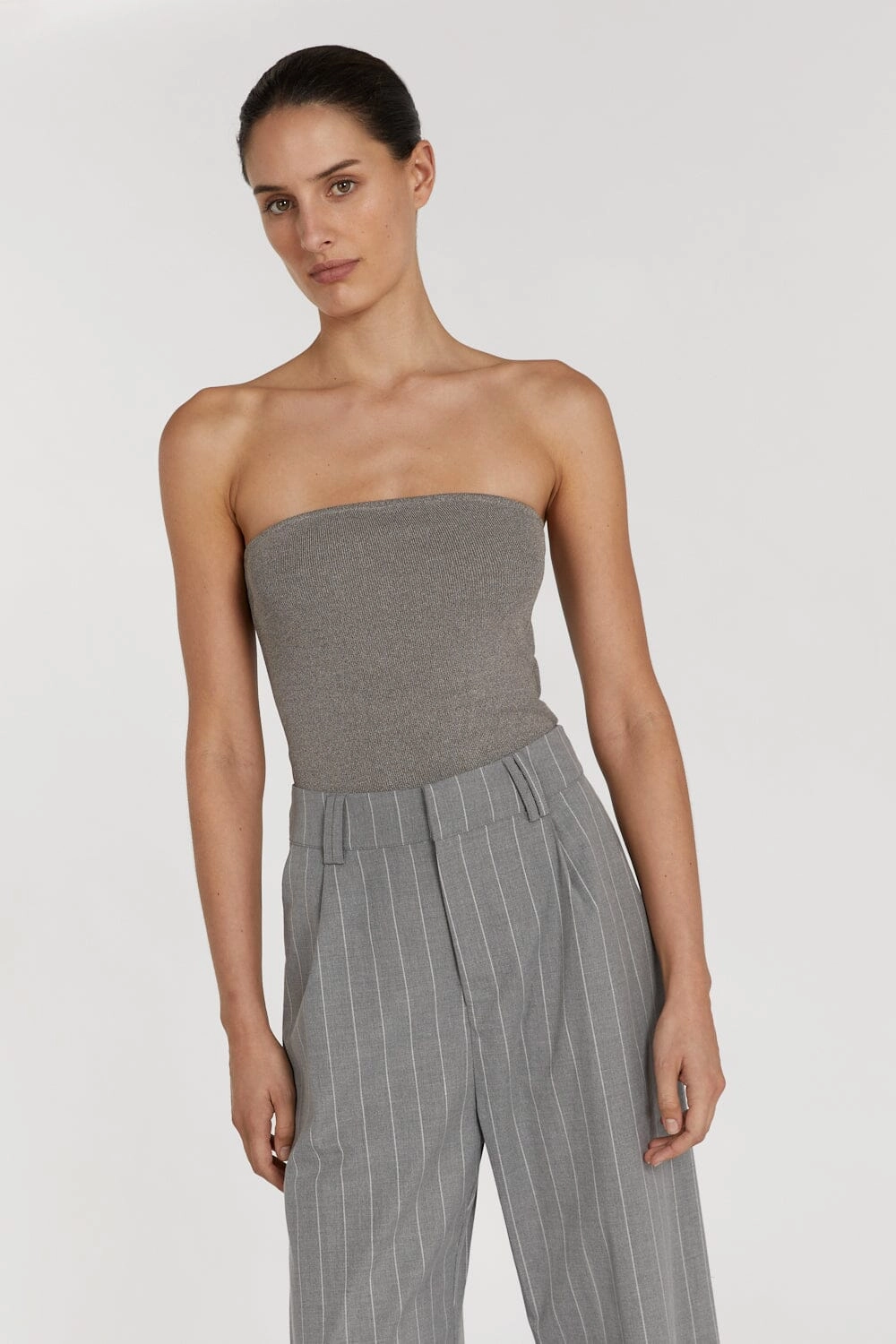 VERA SMOKE KNIT BANDEAU TOP