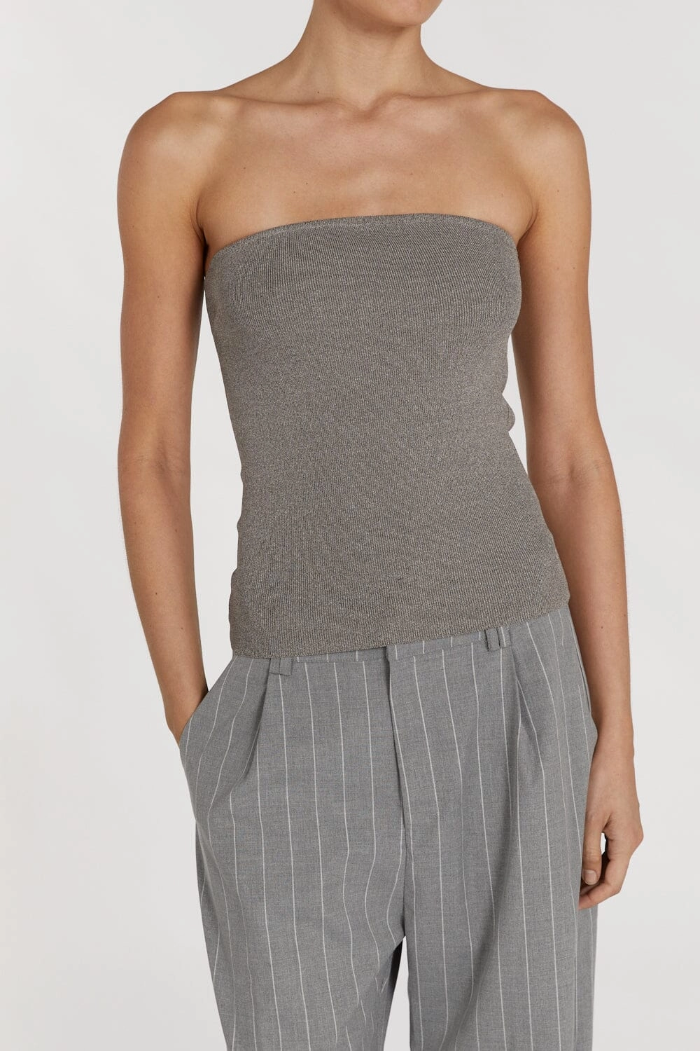 VERA SMOKE KNIT BANDEAU TOP