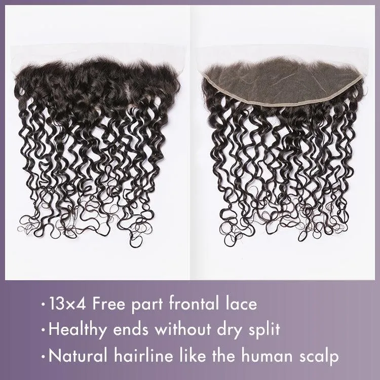 Water Wave 13x4 Lace Frontal with 3 Curly Bundles 100% Human Hair