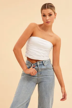 White Essential Ruched Crop Bandeau