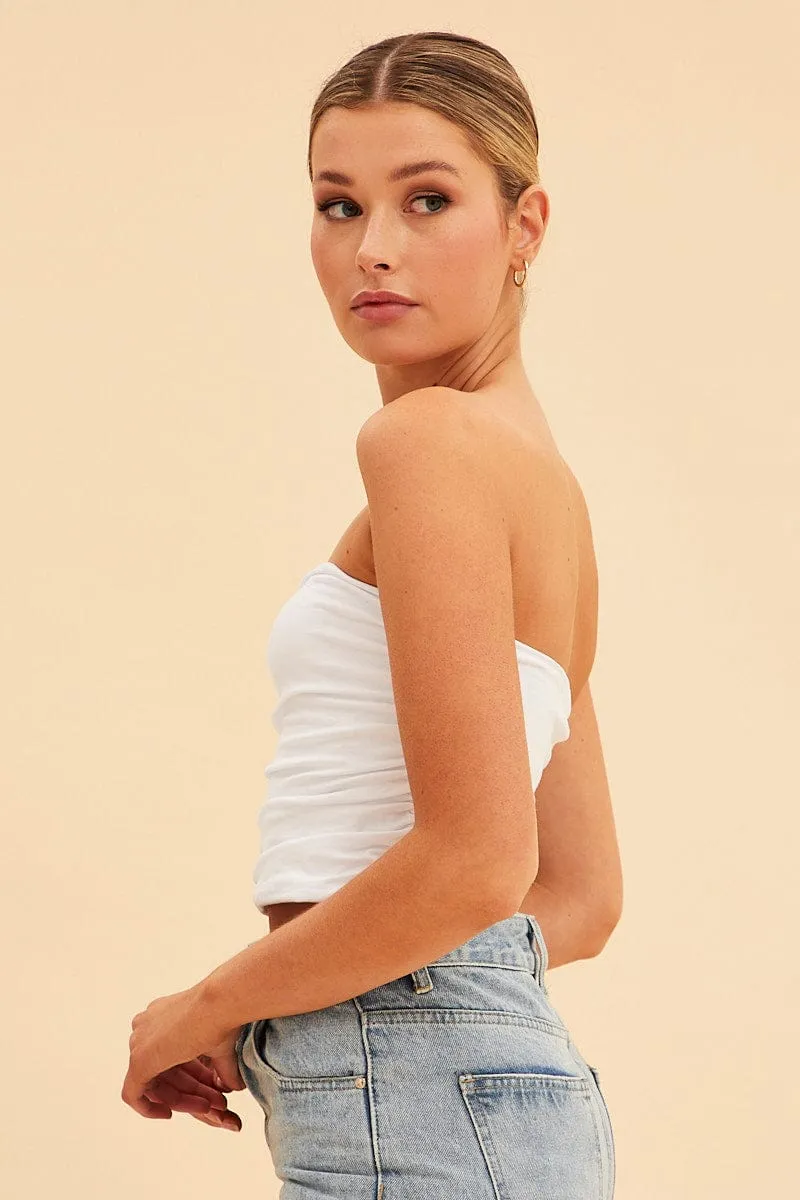 White Essential Ruched Crop Bandeau