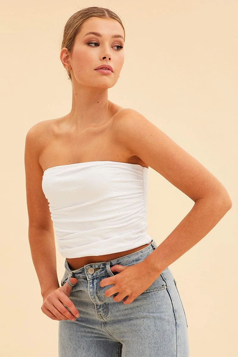 White Essential Ruched Crop Bandeau