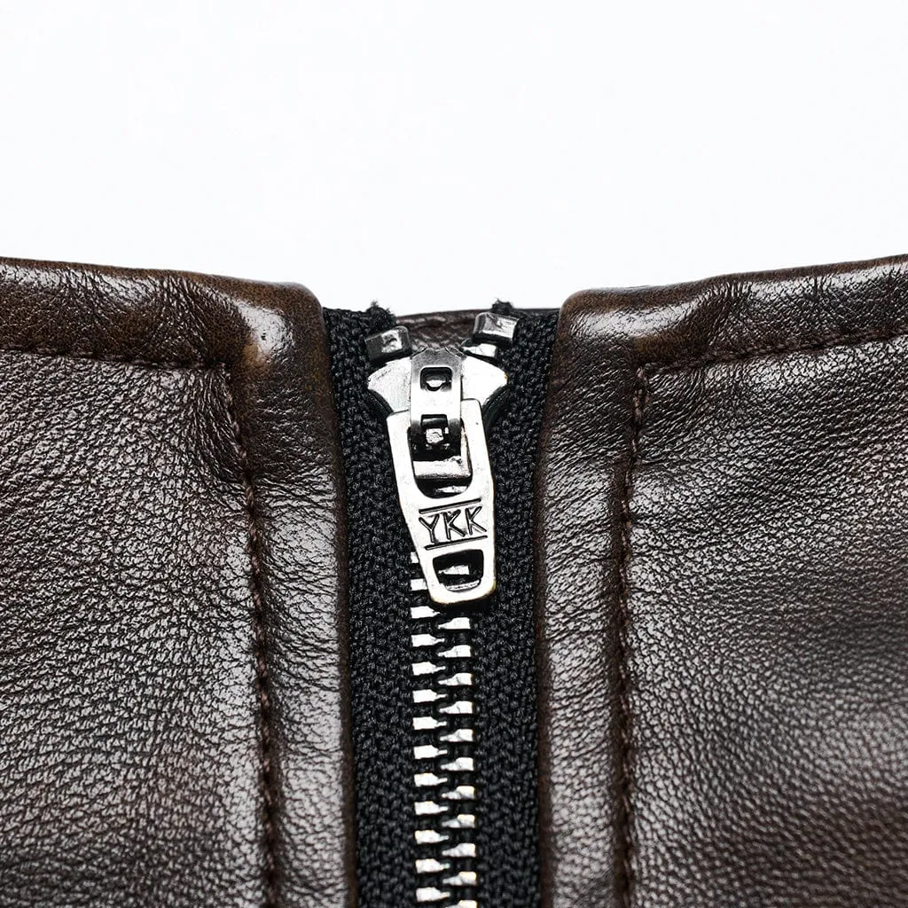 Women's Punk Buckle Faux Leather A-line Short Skirt Coffee