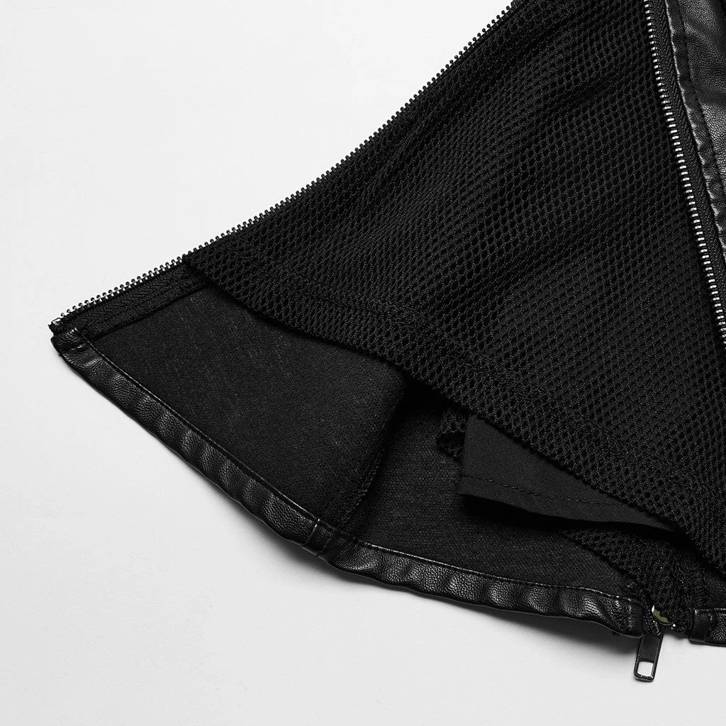 Women's Punk Buckle Faux Leather A-line Short Skirt