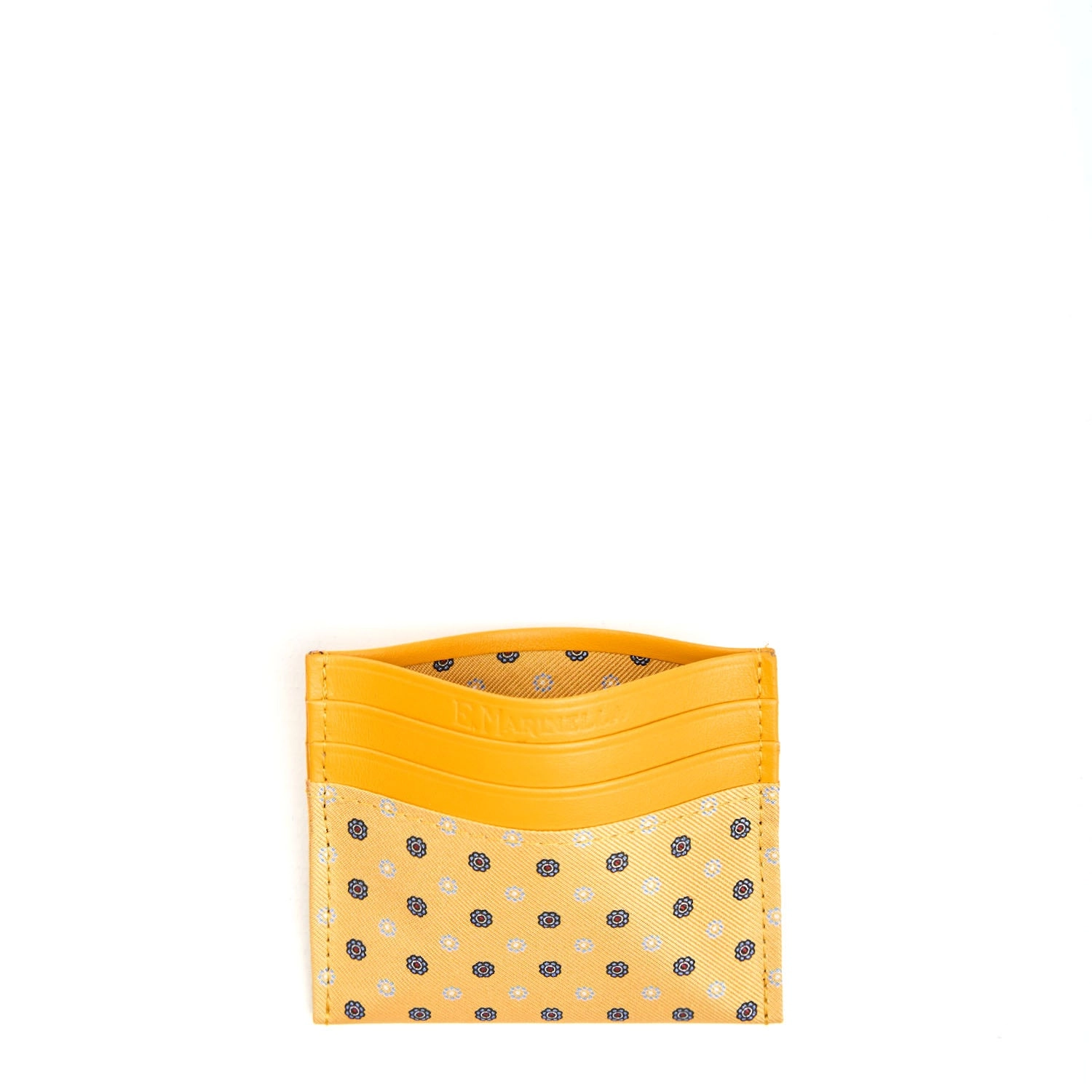 YELLOW LEATHER AND SILK CREDIT CARD HOLDER